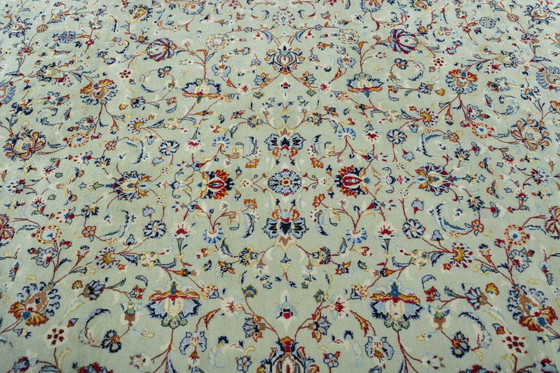 Image 1 of Hand-knotted Keshan 400 x 295 cm - Persian Carpet With Signature In Pistachio Green