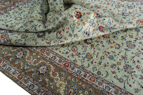 Image 1 of Hand-knotted Keshan 400 x 295 cm - Persian Carpet With Signature In Pistachio Green