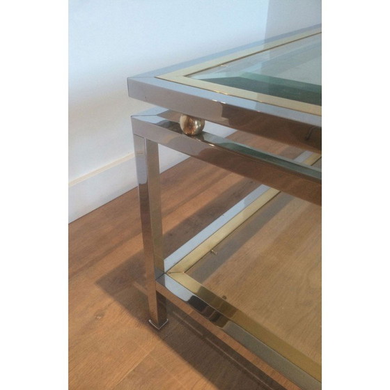 Image 1 of Vintage coffee table in chrome and brass balls with double top, France 1970