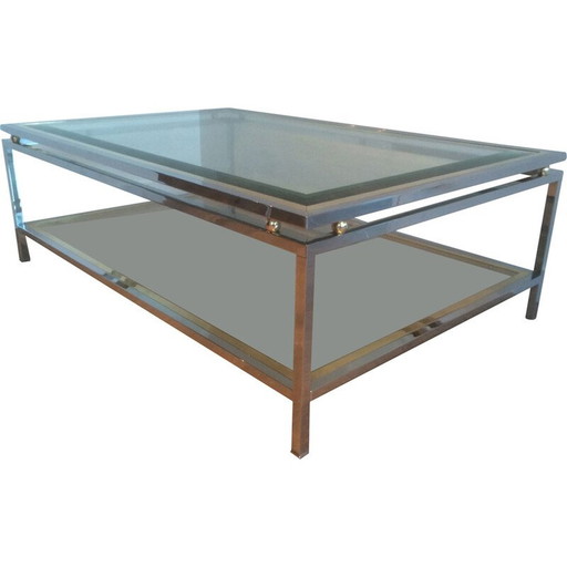 Vintage coffee table in chrome and brass balls with double top, France 1970