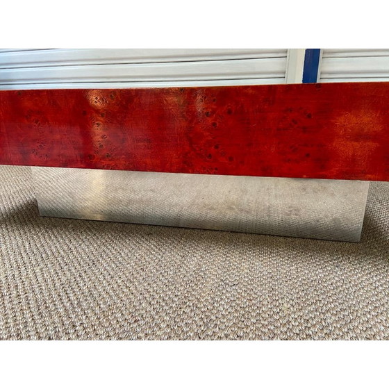 Image 1 of Vintage coffee table in red stained burr wood and aluminum by Mario Sabot, 1970