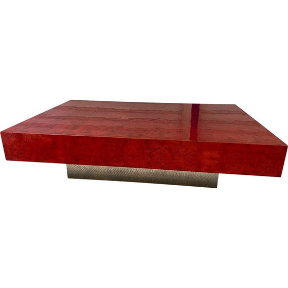 Image 1 of Vintage coffee table in red stained burr wood and aluminum by Mario Sabot, 1970