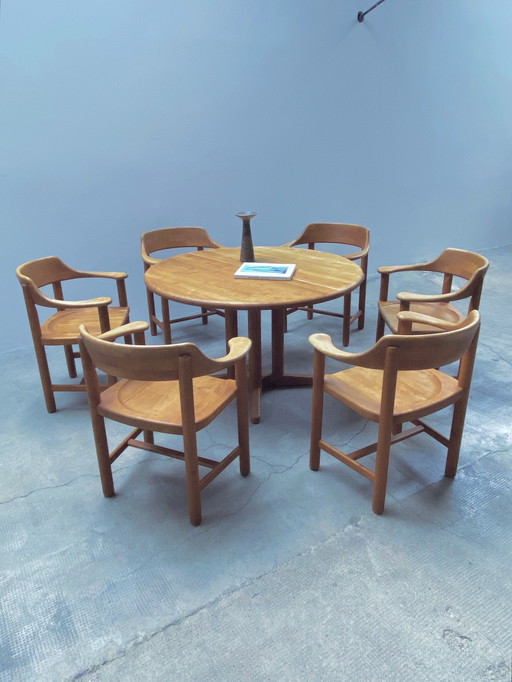 Rainer Daumiller For Hirtshals Savvaerk Solid Alder Wood Dining Room Chairs And Table Extendable