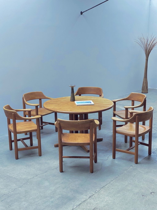 Rainer Daumiller For Hirtshals Savvaerk Solid Alder Wood Dining Room Chairs And Table Extendable