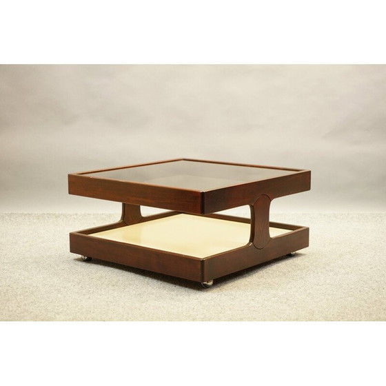 Image 1 of Vintage coffee table in mahogany wood and glass, Germany 1970