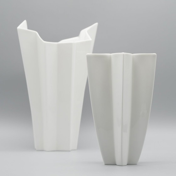 Image 1 of Archais Heinrich Fuchs Op Art Retro Hutschenreuther Bisque Porcelain Vase Duo 