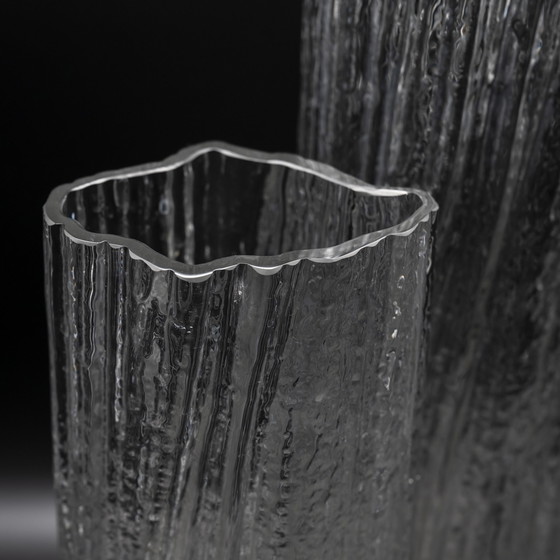 Image 1 of Rosenthal Martin Freyer Brutalist Arktis Glass Vase DUO "Glasstruktur" 33cm+41cm