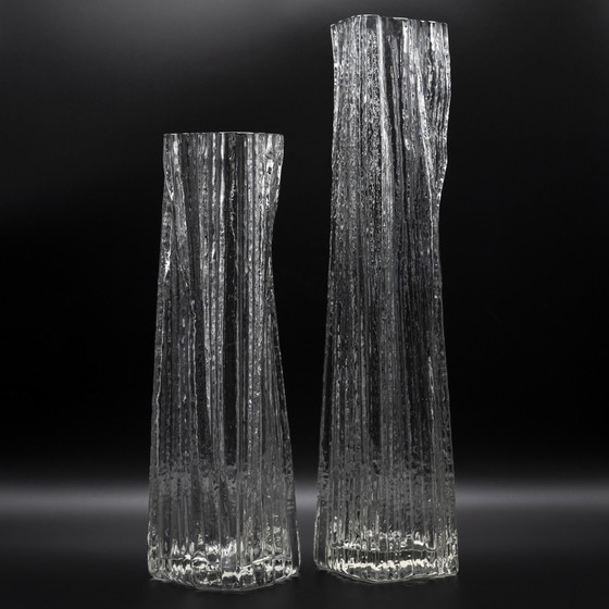 Image 1 of Rosenthal Martin Freyer Brutalist Arktis Glass Vase DUO "Glasstruktur" 33cm+41cm