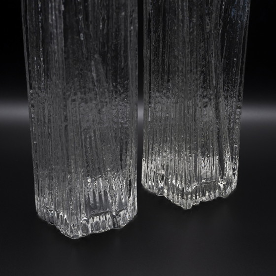 Image 1 of Rosenthal Martin Freyer Brutalist Arktis Glass Vase DUO "Glasstruktur" 33cm+41cm