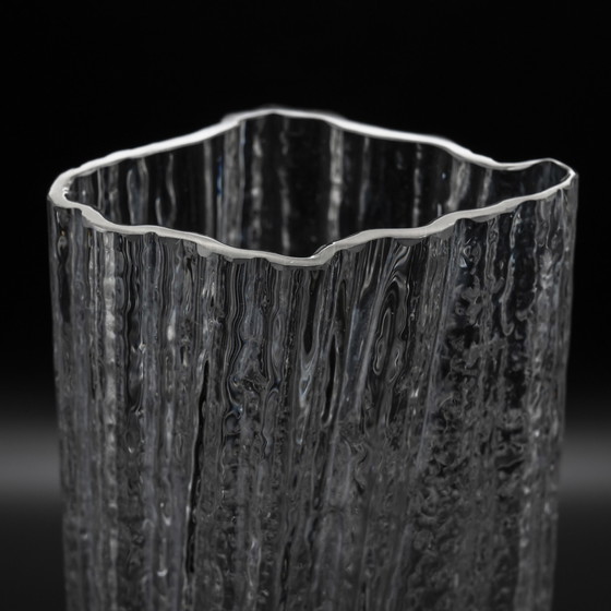 Image 1 of Rosenthal Martin Freyer Brutalist Arktis Glass Vase DUO "Glasstruktur" 33cm+41cm