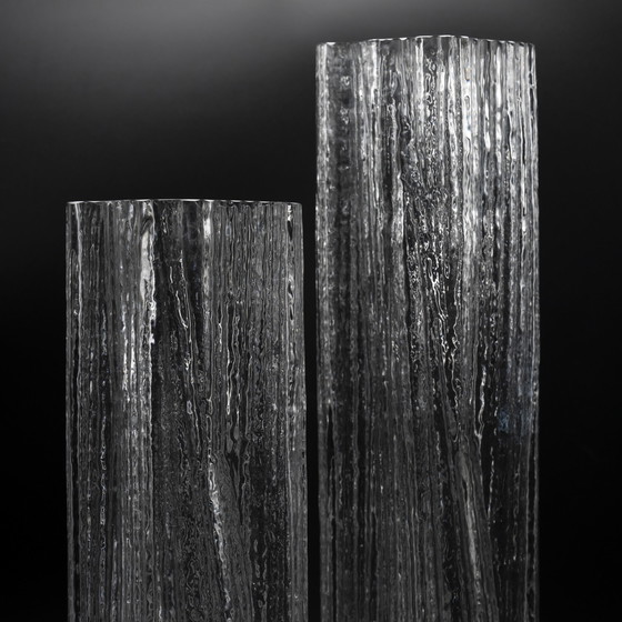 Image 1 of Rosenthal Martin Freyer Brutalist Arktis Glass Vase DUO "Glasstruktur" 33cm+41cm