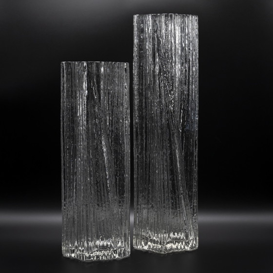 Image 1 of Rosenthal Martin Freyer Brutalist Arktis Glass Vase DUO "Glasstruktur" 33cm+41cm