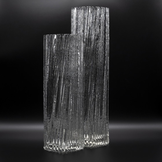 Image 1 of Rosenthal Martin Freyer Brutalist Arktis Glass Vase DUO "Glasstruktur" 33cm+41cm