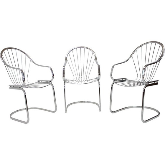 Image 1 of Set of 3 vintage chrome chairs by Gastone Rinaldi, Italy 1960