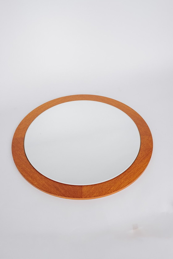 Image 1 of Round Teak Veneer Xl Mirror