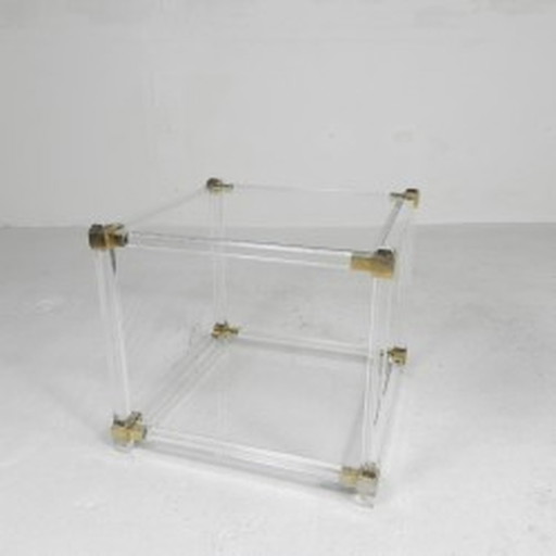 Hollywood Regency coffee table - plexiglass, glass, brass - 1970s