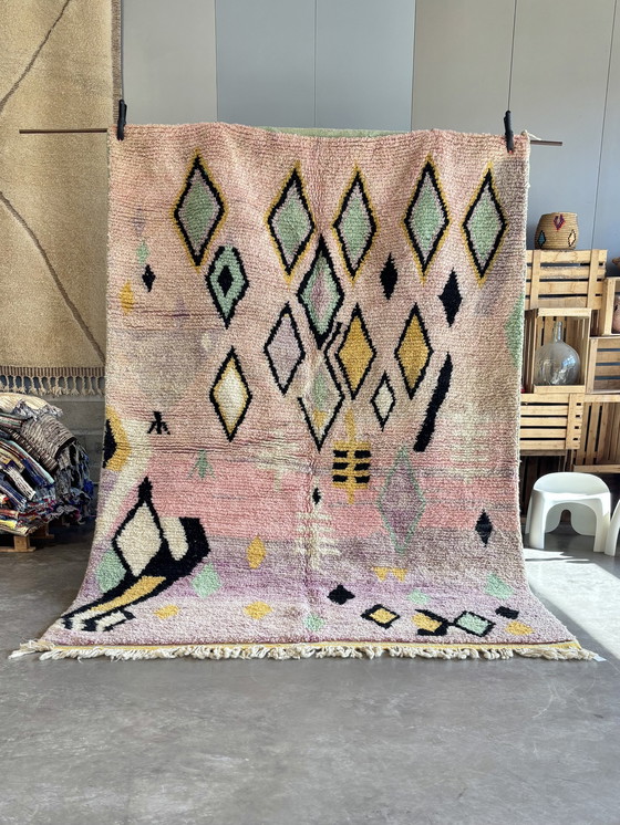 Image 1 of New Pastel Berber Rug With Geometric Diamond Patterns