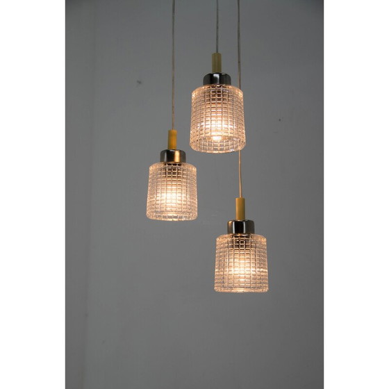 Image 1 of Lampadario vintage regolabile in vetro, cromo e metallo di Pokrok Zilina, Cecoslovacchia, anni '70