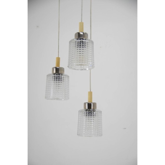 Image 1 of Lampadario vintage regolabile in vetro, cromo e metallo di Pokrok Zilina, Cecoslovacchia, anni '70