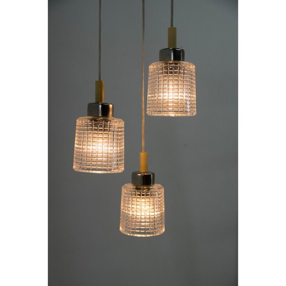 Image 1 of Lampadario vintage regolabile in vetro, cromo e metallo di Pokrok Zilina, Cecoslovacchia, anni '70