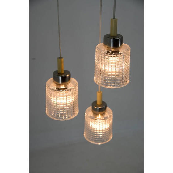Image 1 of Lampadario vintage regolabile in vetro, cromo e metallo di Pokrok Zilina, Cecoslovacchia, anni '70