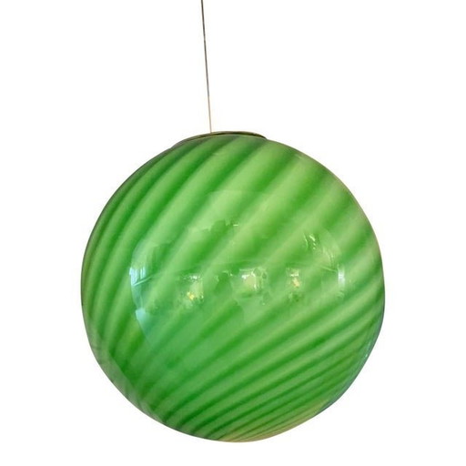 Contemporary Green And Milky-White Sphere Pendant In Murano Glass