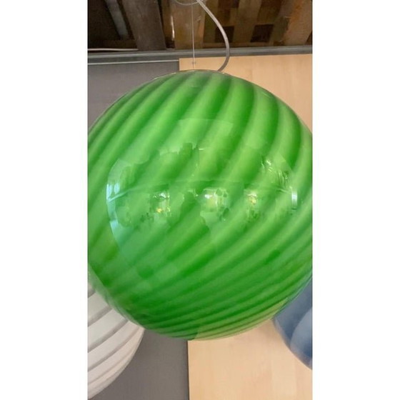 Image 1 of Contemporary Green And Milky-White Sphere Pendant In Murano Glass