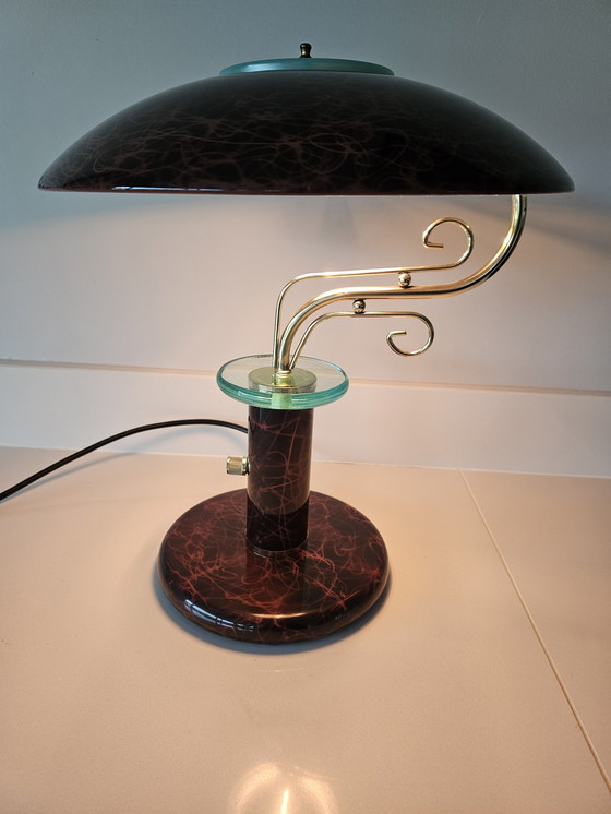 Image 1 of Vintage Banker's Lamp Mushroom Dome Tortoise Artdeco '80s