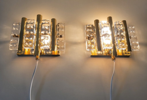 Vintage Danish wall lamps in brass and Crystal glass