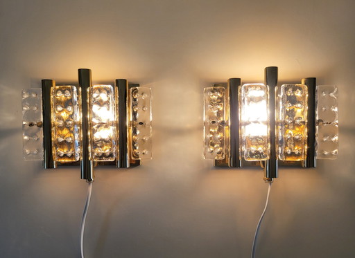 Vintage Danish wall lamps in brass and Crystal glass