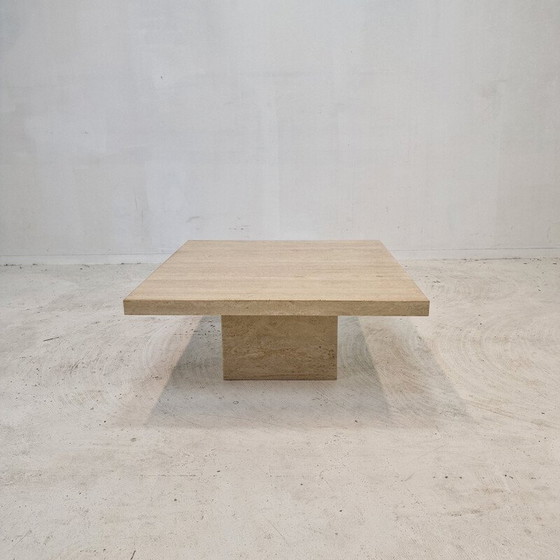 Image 1 of Vintage square travertine coffee table, Italy 1980