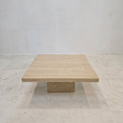 Vintage square travertine coffee table, Italy 1980