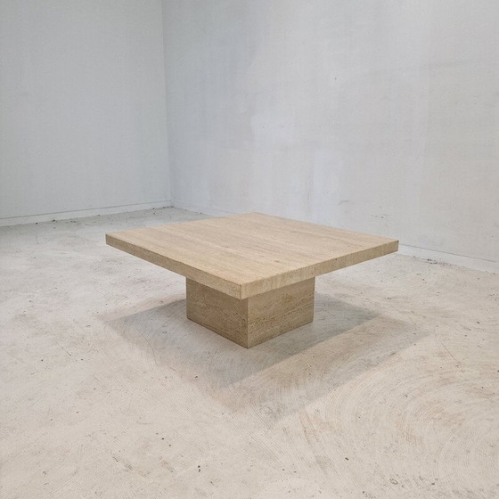 Image 1 of Vintage square travertine coffee table, Italy 1980