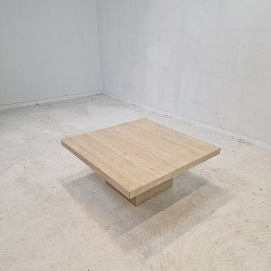 Image 1 of Vintage square travertine coffee table, Italy 1980