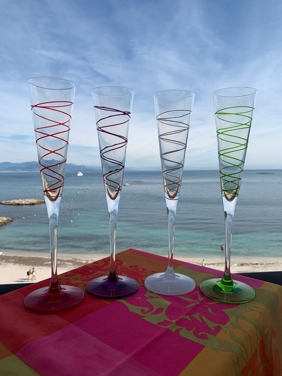 Image 1 of 4X Leonardo Colored Champagne Flûtes With Spiral Motif