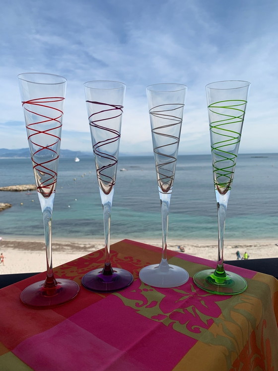 Image 1 of 4X Leonardo Colored Champagne Flûtes With Spiral Motif