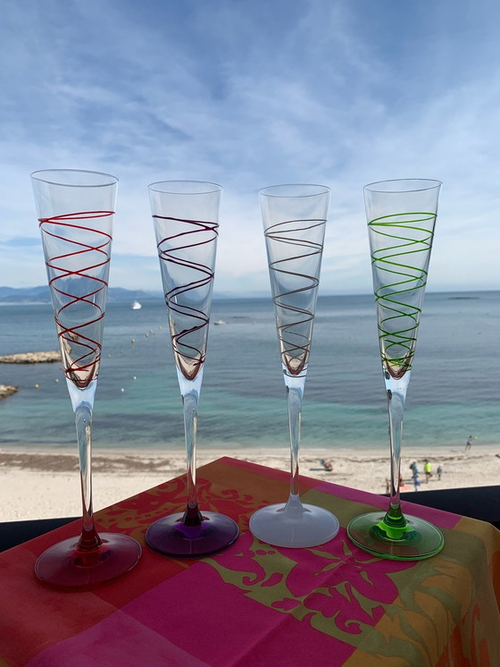 Image 1 of 4X Leonardo Colored Champagne Flûtes With Spiral Motif