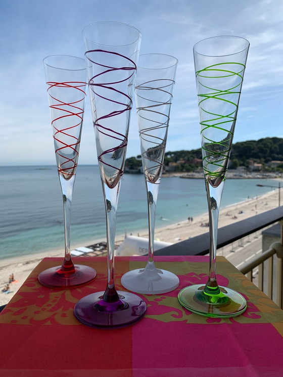 Image 1 of 4X Leonardo Colored Champagne Flûtes With Spiral Motif