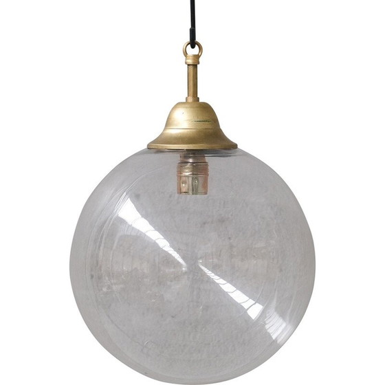 Image 1 of Vintage pendant lamps in clear glass and brass, Italy 1980