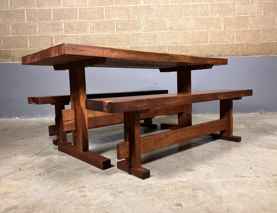 Image 1 of Wabi Sabi dining table with 2x bench