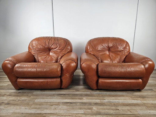 70'S Club Armchairs In Leather