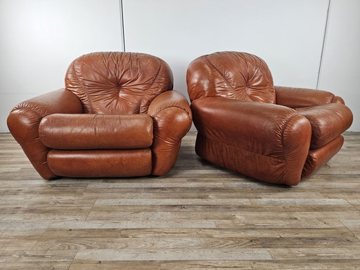 70'S Club Armchairs In Leather