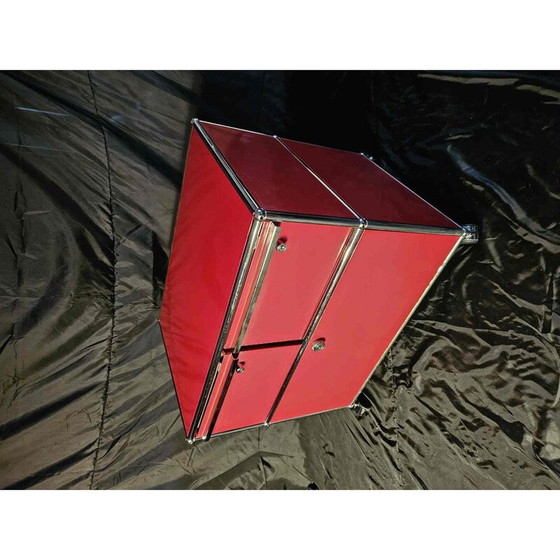 Image 1 of Set of 3 vintage red office pedestals on wheels for Usm Haller