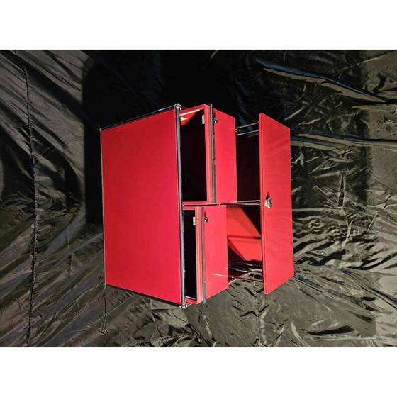 Image 1 of Set of 3 vintage red office pedestals on wheels for Usm Haller