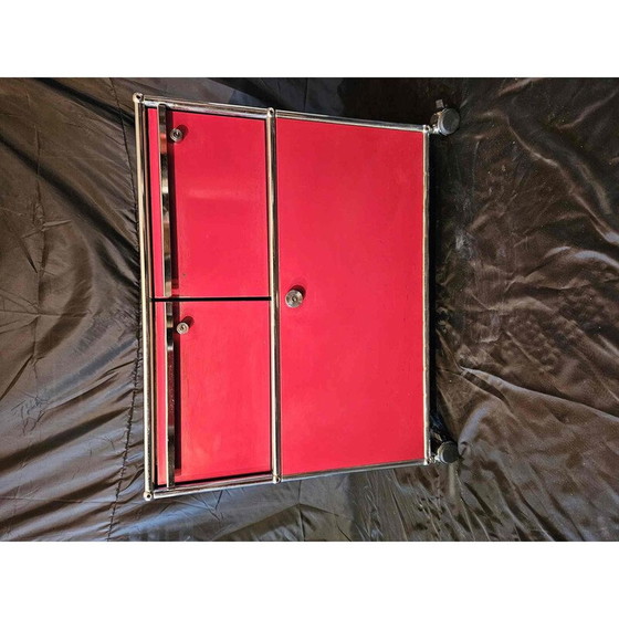 Image 1 of Set of 3 vintage red office pedestals on wheels for Usm Haller
