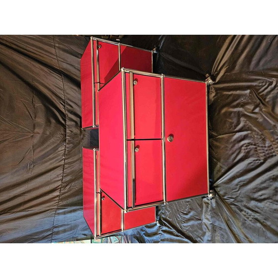 Image 1 of Set of 3 vintage red office pedestals on wheels for Usm Haller