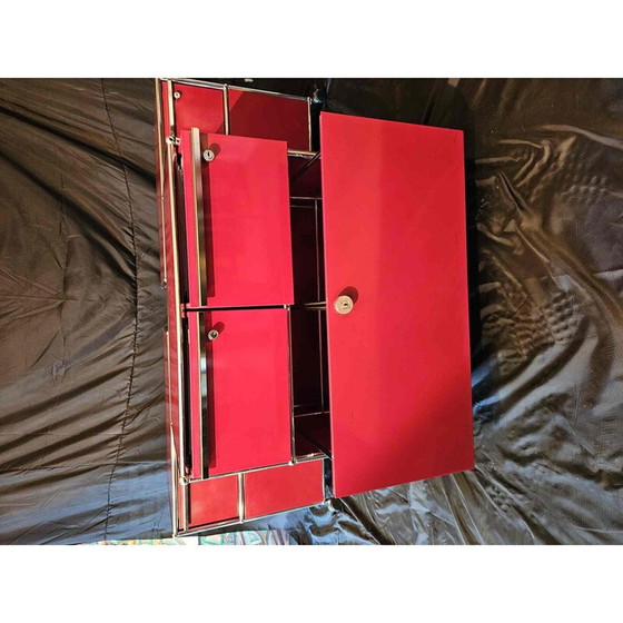 Image 1 of Set of 3 vintage red office pedestals on wheels for Usm Haller