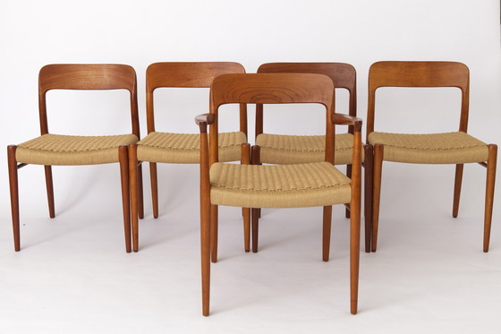 Image 1 of 5 sedie Niels Moller, modello 75, anni '50, teak vintage danese