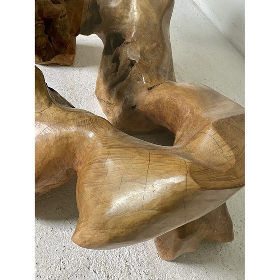 Image 1 of Vintage brutalist coffee table in wood and glass by Jean Yves Le Guyader