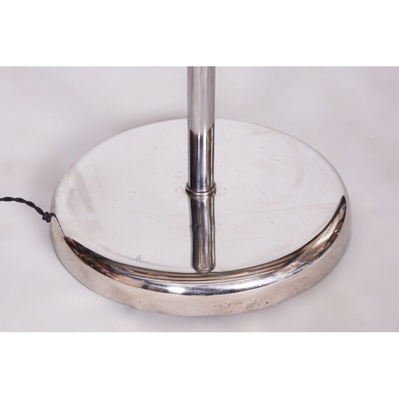 Image 1 of Lampada da terra vintage in acciaio cromato e vetro opalino, Cecoslovacchia 1930